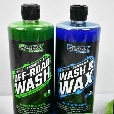 5 Piece Slick Products Car Cleaning: Off-Road, Wash & Wax, Cloths, Brushes - New
