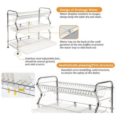3-Tier Dish Draining Rack, Stainless Steel Adj, Large - New, Open Box, Complete