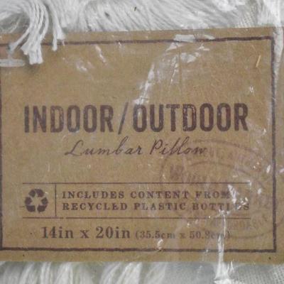 Fringed Lumbar Pillow, Indoor/Outdoor, Cream 14" x 20" - New
