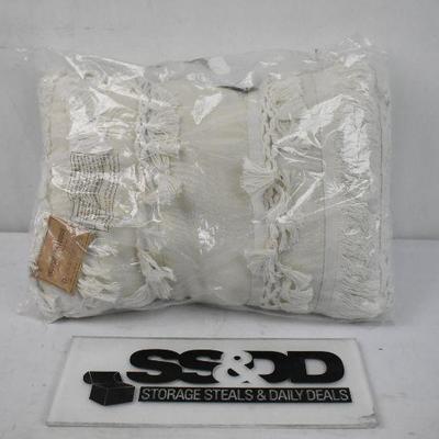 Fringed Lumbar Pillow, Indoor/Outdoor, Cream 14" x 20" - New