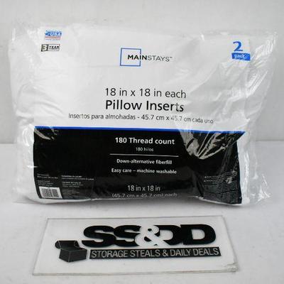 2 Pack of Pillow Inserts, 18" x 18" Each by Mainstays - New