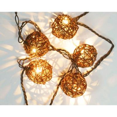 20 Count Wicker Rattan Ball String Lights, for Outdoor or Indoor Use, BH&G - New