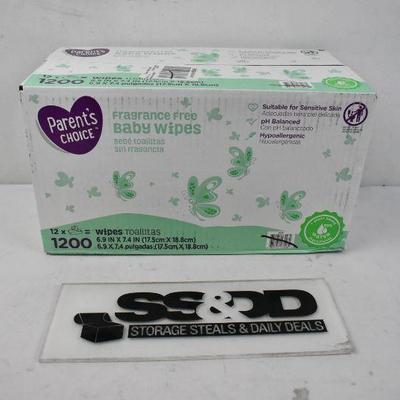 Fragrance Free Baby Wipes, 1200 Count by Parent's Choice - New