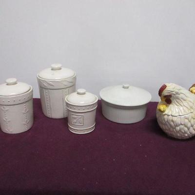 Lot 31 - Casserole Dish - Canisters - Cookie Jar