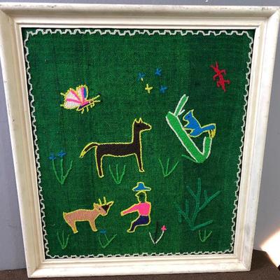 Lot #19 Art Work Crewel nature; squirrel, butterfly 