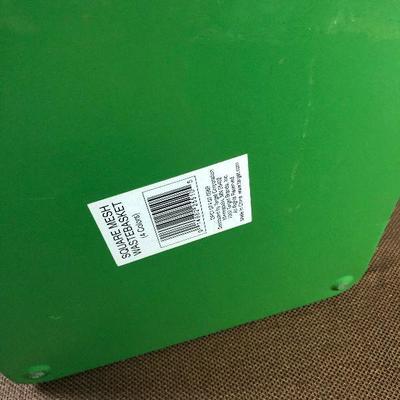 Lot #20 Square Green Wire Wastebasket 