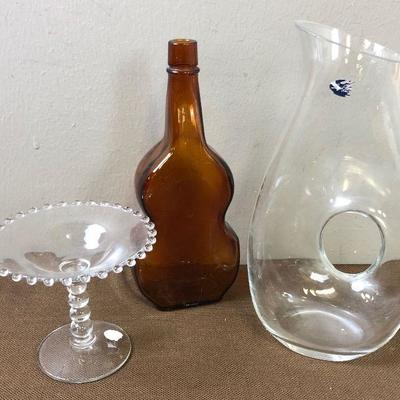 Lot #42 Footed dish Italian Compo and Brown Decanter