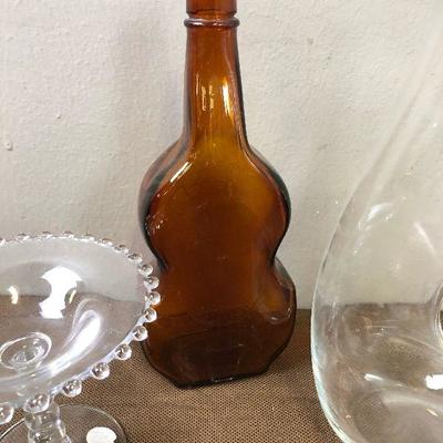 Lot #42 Footed dish Italian Compo and Brown Decanter