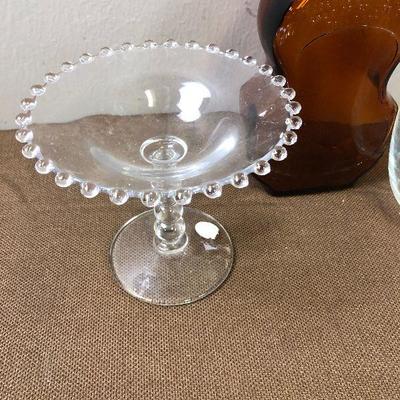 Lot #42 Footed dish Italian Compo and Brown Decanter
