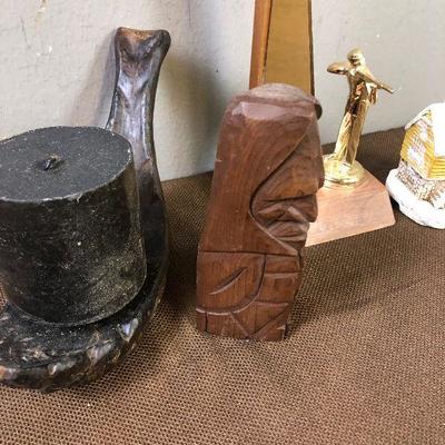 Lot #76 Misc. lot of Trophy, Tiki, candle and house