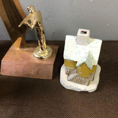 Lot #76 Misc. lot of Trophy, Tiki, candle and house