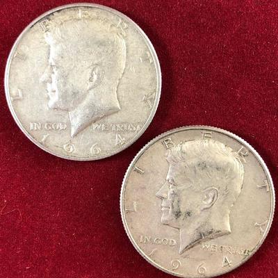 Lot #95 2-1964 Silver Kennedy Half Dollars 90% Coins