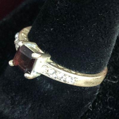 Lot #134  Small Square Garnet Silver Tone  Ladies