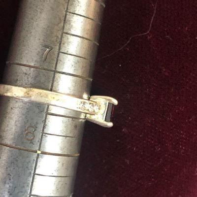 Lot #134  Small Square Garnet Silver Tone  Ladies