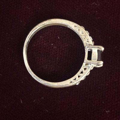 Lot #134  Small Square Garnet Silver Tone  Ladies