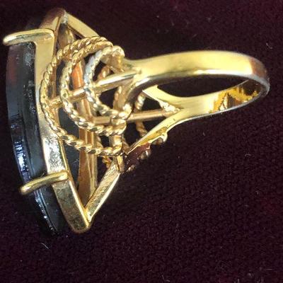 Lot # 136 Ladies Ring Gold tone / Brown Marque Large