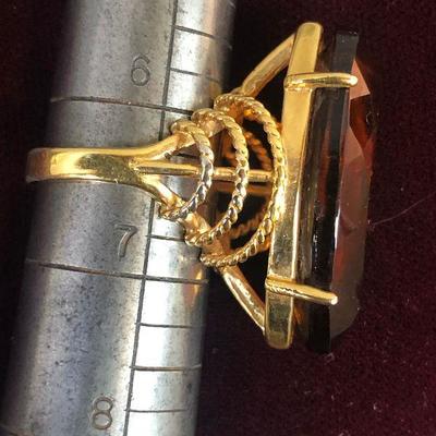 Lot # 136 Ladies Ring Gold tone / Brown Marque Large