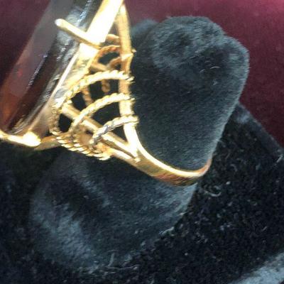 Lot # 136 Ladies Ring Gold tone / Brown Marque Large