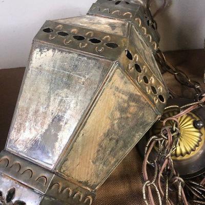 Lot # 145 3 Mexican Tin and mirrored glass swag lamps