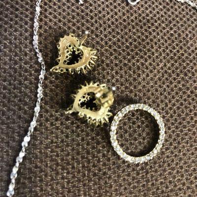 Lot # 165 Chain and Heart Shaped Earrings and round pendant