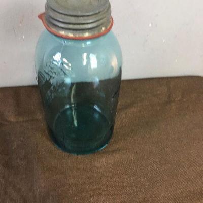 Lot # 171Antique Blue Perfect Mason Jar with zinc lid