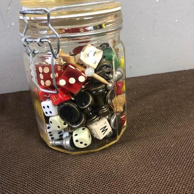 Lot # 172 Lucky Charm Jar of dice and game pieces