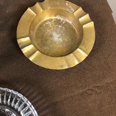 Lot # 173 1 brass and 2 Glass Ashtrays 
