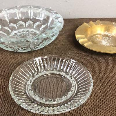 Lot # 173 1 brass and 2 Glass Ashtrays 