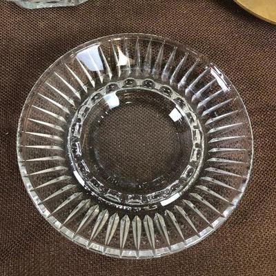 Lot # 173 1 brass and 2 Glass Ashtrays 