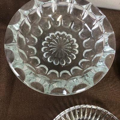 Lot # 173 1 brass and 2 Glass Ashtrays 