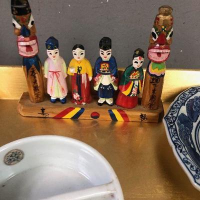 Lot # 175 Gold Tray with Asian Figurines and dishes