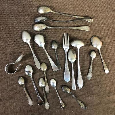Lot # 195 LARGE LOT OF SILVER PLATE SPOONS + fork
