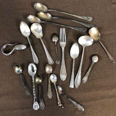 Lot # 195 LARGE LOT OF SILVER PLATE SPOONS + fork