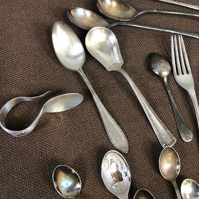 Lot # 195 LARGE LOT OF SILVER PLATE SPOONS + fork
