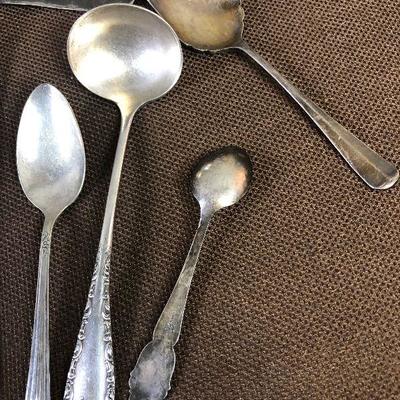 Lot # 195 LARGE LOT OF SILVER PLATE SPOONS + fork