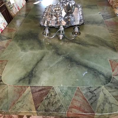Dining table Tromp L'oeil $550
30H X 7'4"L X 46" W
Upholstered chair $80
6 available, 6 for $400
