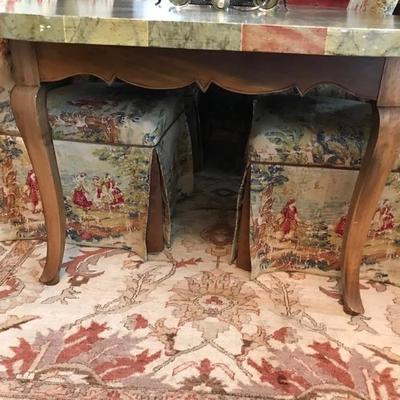 Dining table Tromp L'oeil $550
30H X 7'4"L X 46" W
Upholstered chair $80
6 available, 6 for $400
Rug $300...