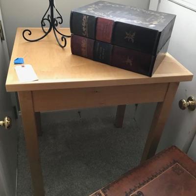 Contemporary maple square table $150
