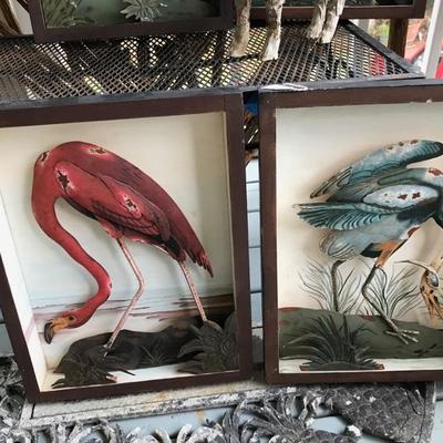 Four Made in Philippines Relief Painted Metal Shore Bird Scenes $50