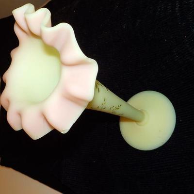 Vase, white translucent body flower fold.