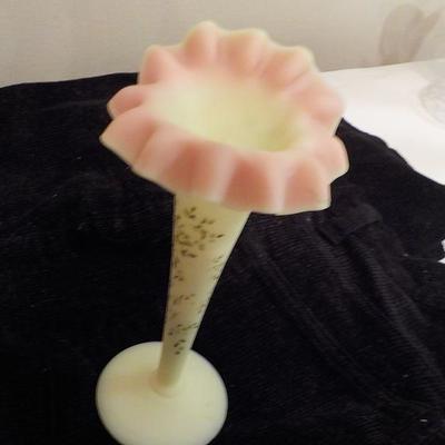 Vase, white translucent body flower fold.