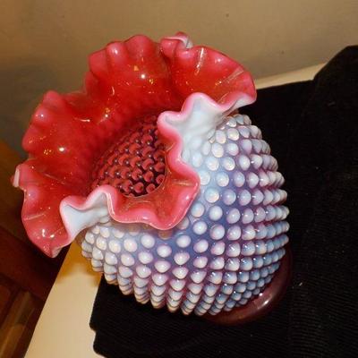 Pink Hobnail Glass Vase.