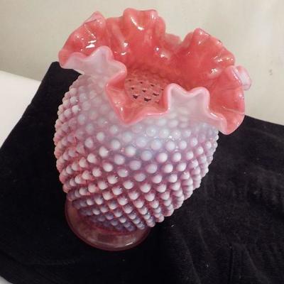 Pink Hobnail Glass Vase.