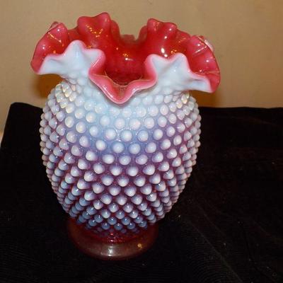 Pink Hobnail Glass Vase.