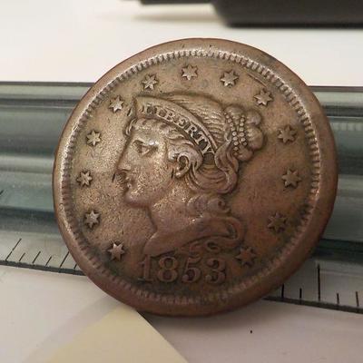 1853 Braided hair liberty head large cent.