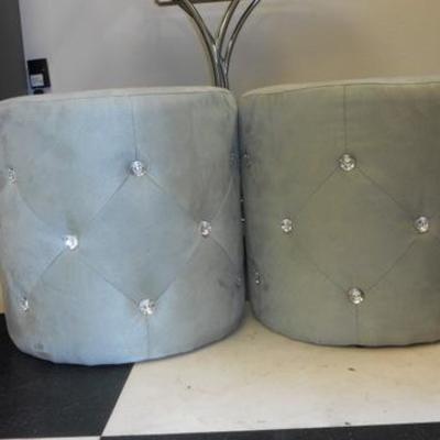 Lot 107 - Acrylic Tea Cart with Two Tufted Foot Stools with Rhinestone Accents