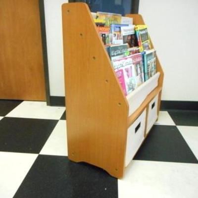 Lot 121 - Magazine or Book Rack with two cubby baskets + photography mags