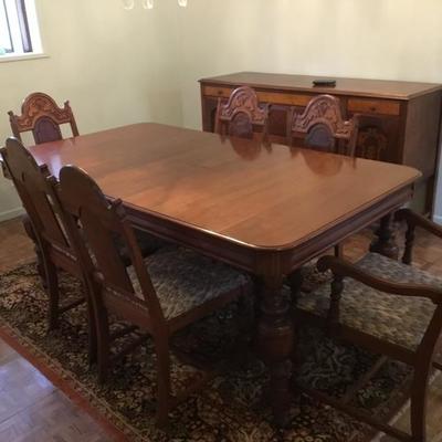 D-101 Antique Spanish revival dining table and six chairs