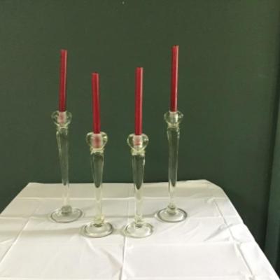 F-102 (4) Tall Hand Blown Glass Candlesticks