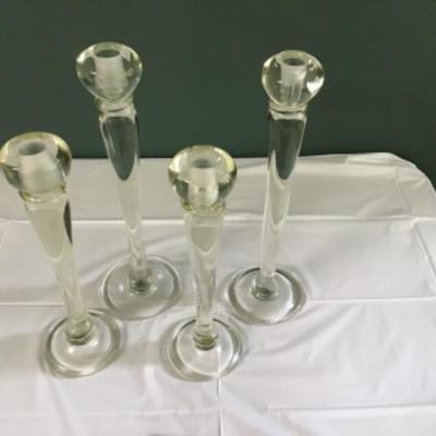 F-102 (4) Tall Hand Blown Glass Candlesticks